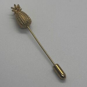 Vintage Pineapple Stick Pin Gold Tome Tropical Fruit Lapel Hat Scarf Pin